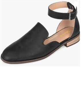 miss left Black Ankle Strap Roma Sandal Closed Round Toe D'Orsay Cork Shoes